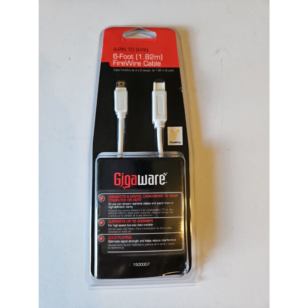 Gigaware 4-pin to 9-pin, 6-foot (1.82 m) FireWire cable
